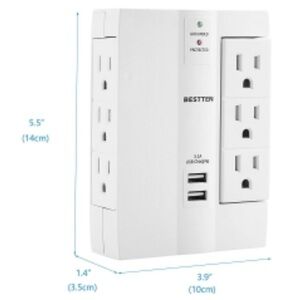 Compact 6-Outlet Wall Tap Surge Protector with 2 USB Charging